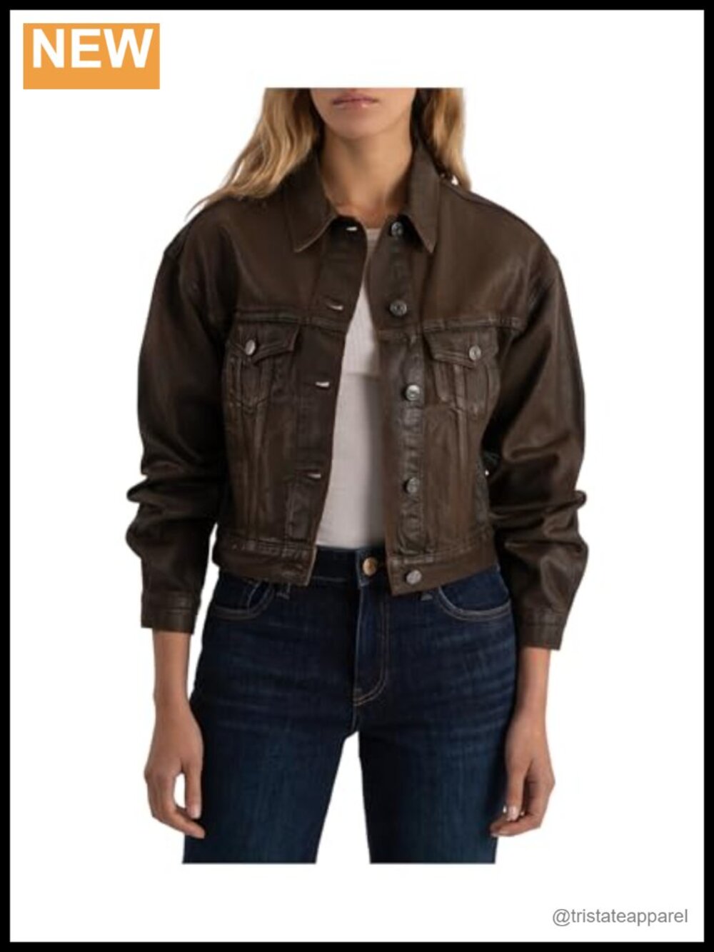 KUT Emrie Coated Long Sleeve Denim Jacket Faux Leather